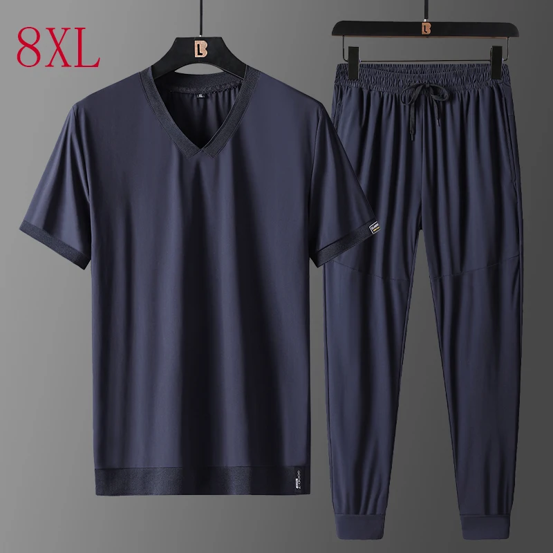 

Summer Men 2023 Clothing Plus Size 8XL 7XL 6XL XXXXXL Mens T Shirt+ Shorts Sports Suit Solid Large Two-piece Suit Mens Clothes