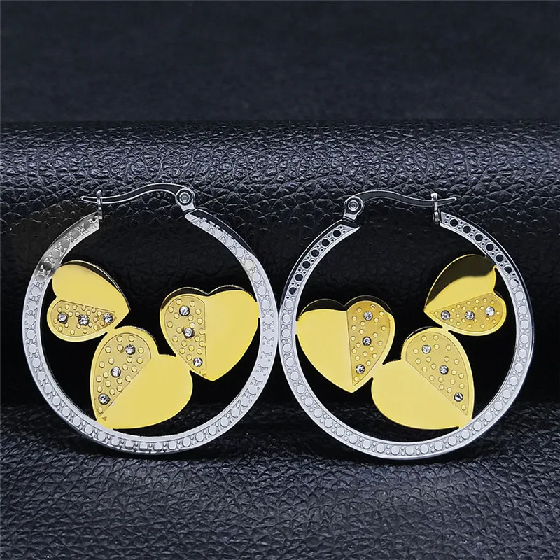 

Big Round Heart Crystal Hoop Earrings Stainless Steel Gold Silver Color Earrings for Women Jewelry pendientes mujer aros EXS07