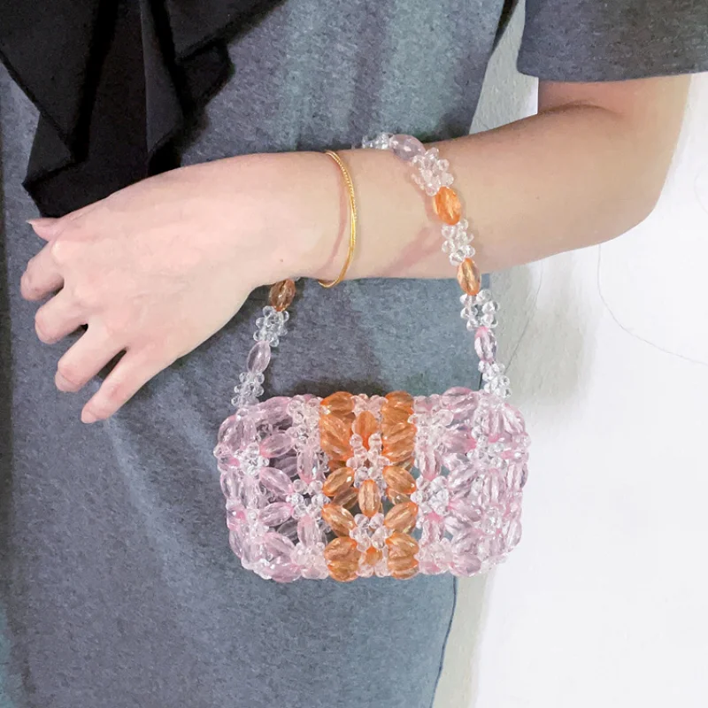 

2022 Autumn New Flower Acrylic Beaded Handbag Fashion Handmade Small Flap Bag Simple Hollow Out Evening Bag Small Coin Purses