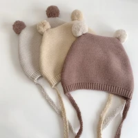 winter spring crochet baby hat soft pompom infant toddler cap beanie solid color kids knitted warm bonnet hat