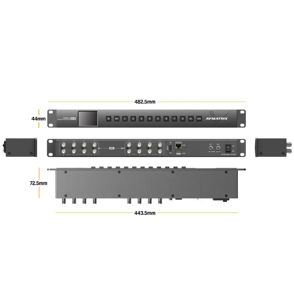 Фото Видеоматричный коммутатор Avmatrix 8x8 Compact 3G/HD/SD, 8-канальный, для монтажа в стойку, MSS0811, 8x8 3G/HD/SD, металлический корпус №2