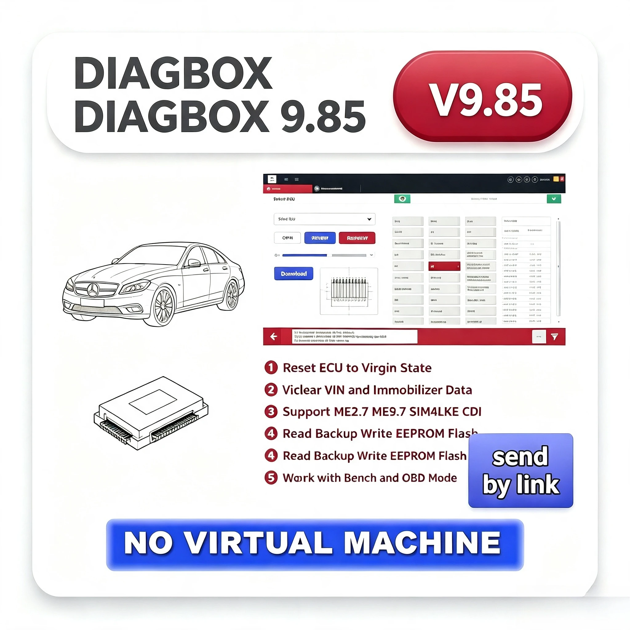 Фото Диагностический инструмент для автомобилей DIAGBOX 9.85 для ОС Windows, не требует виртуальной машины, охватывает модели до февраля 2022 года. №1