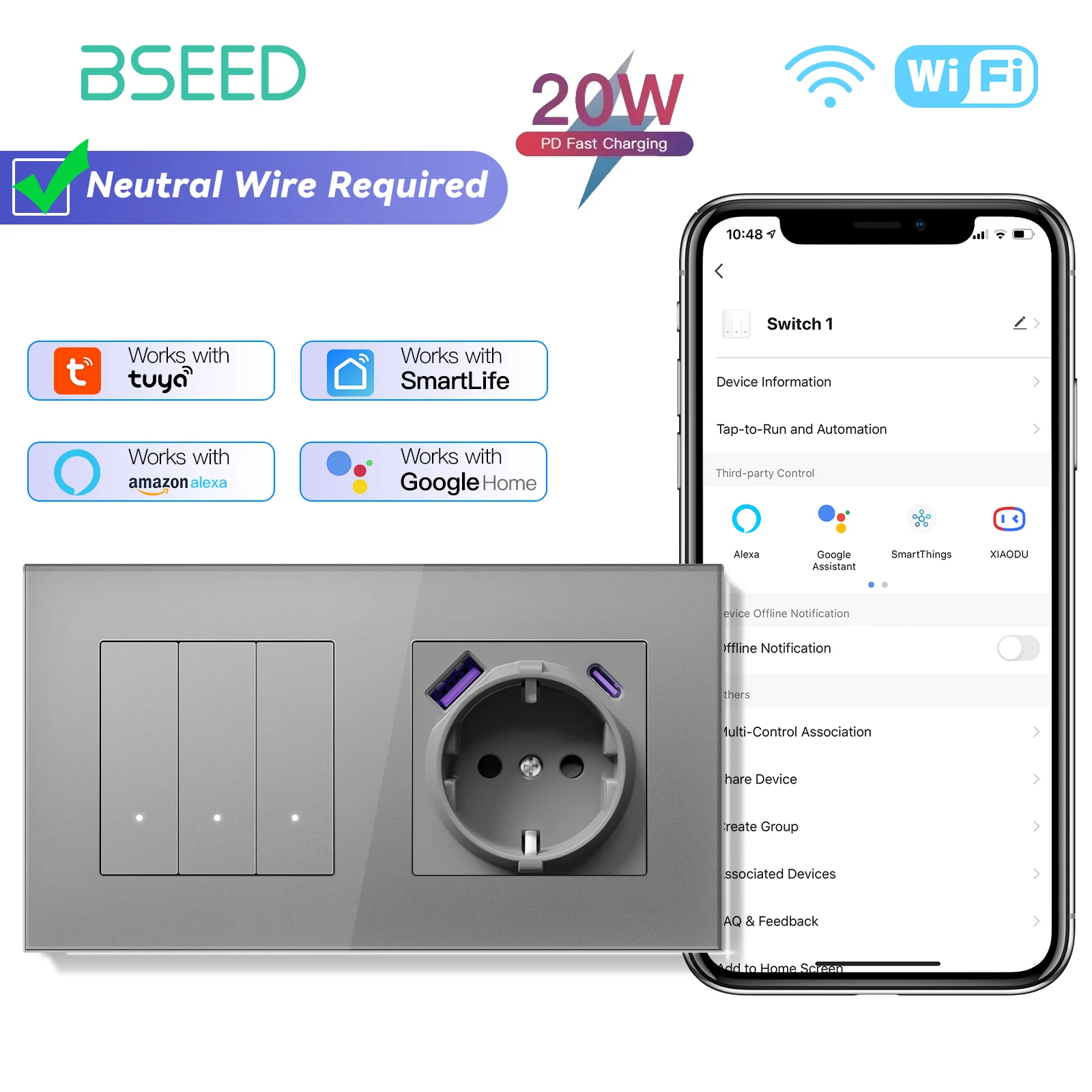 BSEED Wi-Fi механические выключатели 1/2/3 Gang