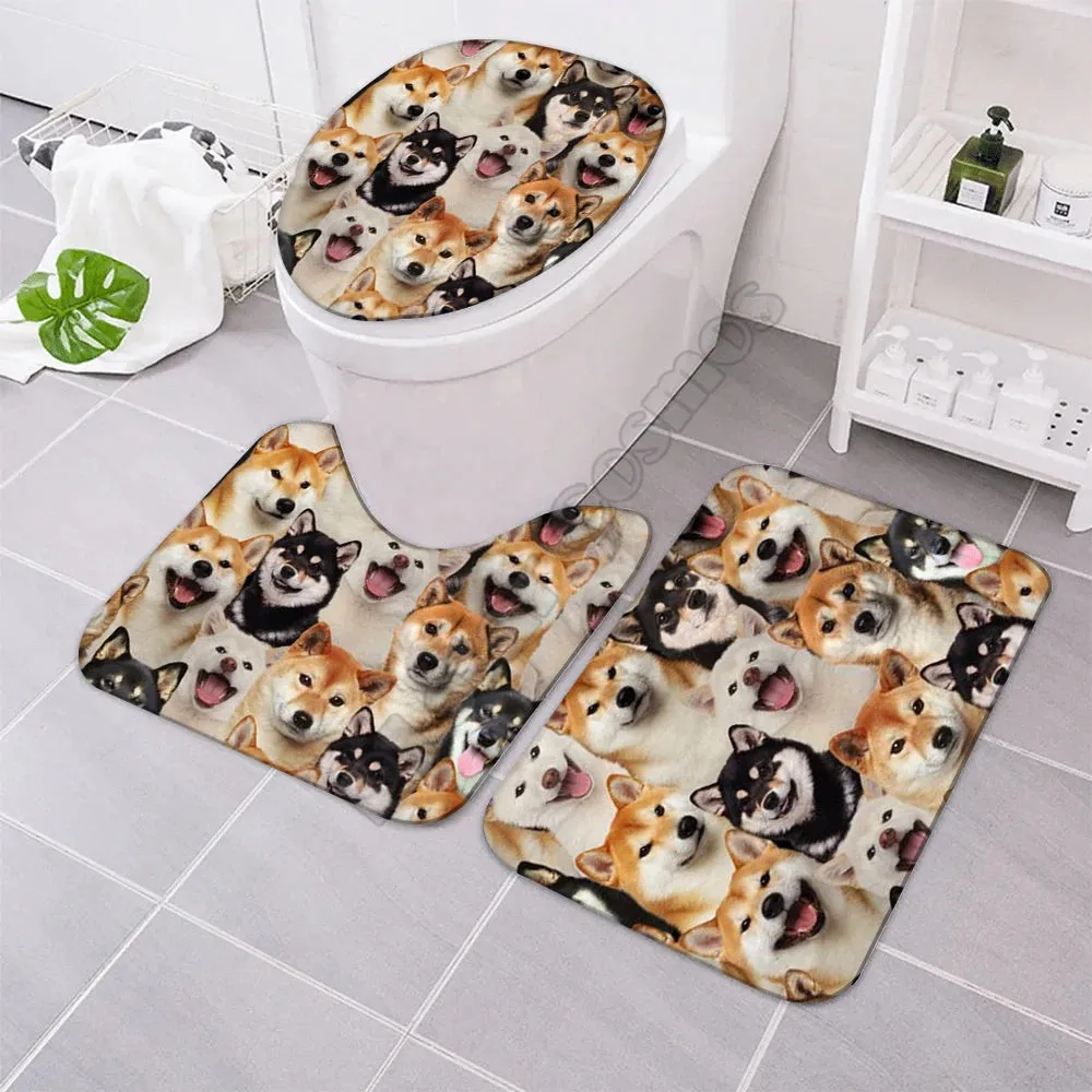 

A Bunch Of Shiba Inus Bathroom Mat Set Three-piece set 3D printed Bathroom Pedestal Rug Lid Toilet Cover Bath Mat Set