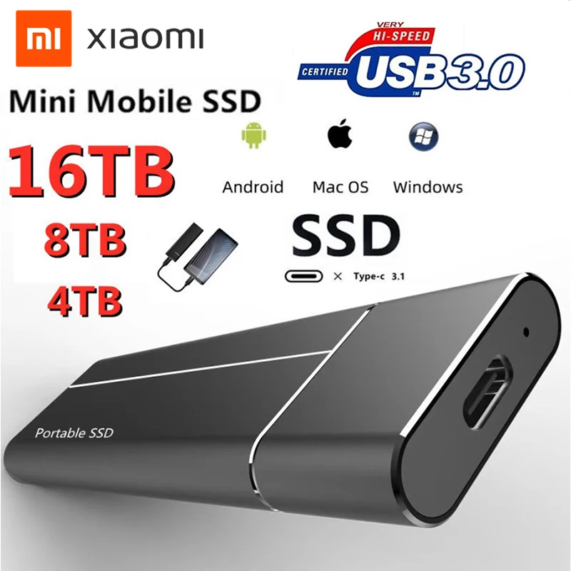 

Xiaomi 100% оригинальный высокоскоростной 16 ТБ 8 ТБ SSD портативный внешний жесткий диск 4 ТБ накопитель для массы USB3.0 интерфейсный мобильный жест...