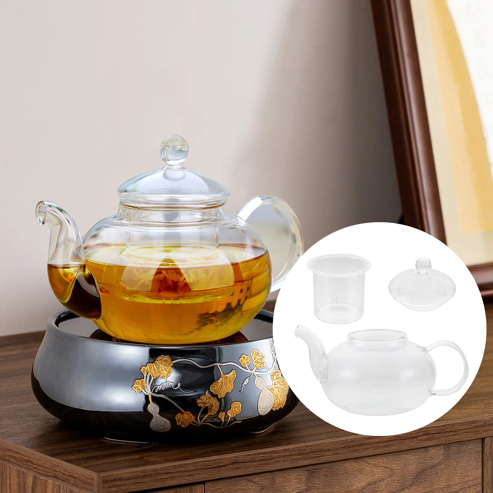 

China Heating Portable Tea Set Tearoom Teapot Kettle Clear Teaware Glass Container Household Hotel Coffee Boil