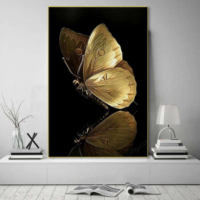 

Living Room Gold Color Butterfly Art Picture Poster Canvas Painting Piece Luxury Wall Art Print Bedroom Gift Modern Home Decor