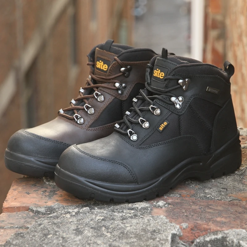 Men`s Genuine leather steel toe cap waterproof safety working boots Mens anti-smash antistatic heat and oil proof trekking boots
