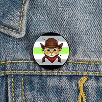 agender pride cowboy cat printed pin custom funny brooches shirt lapel bag cute badge cartoon enamel pins for lover girl friends