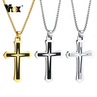 vnox mens double cross crucifix pendant necklace stainless steel male faithful religious jewelry box chain 20 22 24 28