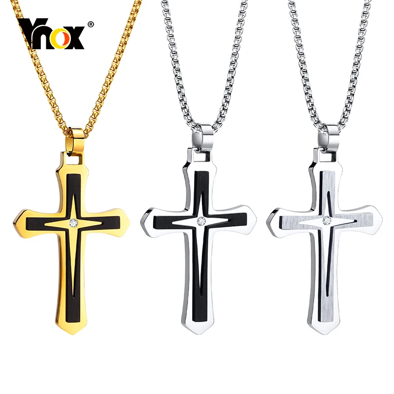 Vnox Mens Double Cross Crucifix Pendant 