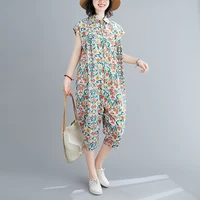 elegant women fashion floral print romper summer casual loose oversize single breasted jumpsuits wide leg pants overalls