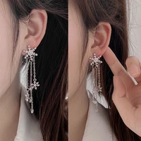 personality silver snowflake tassel long earrings ladies fashion simple high quality exquisite rhinestone earrings party jewelry