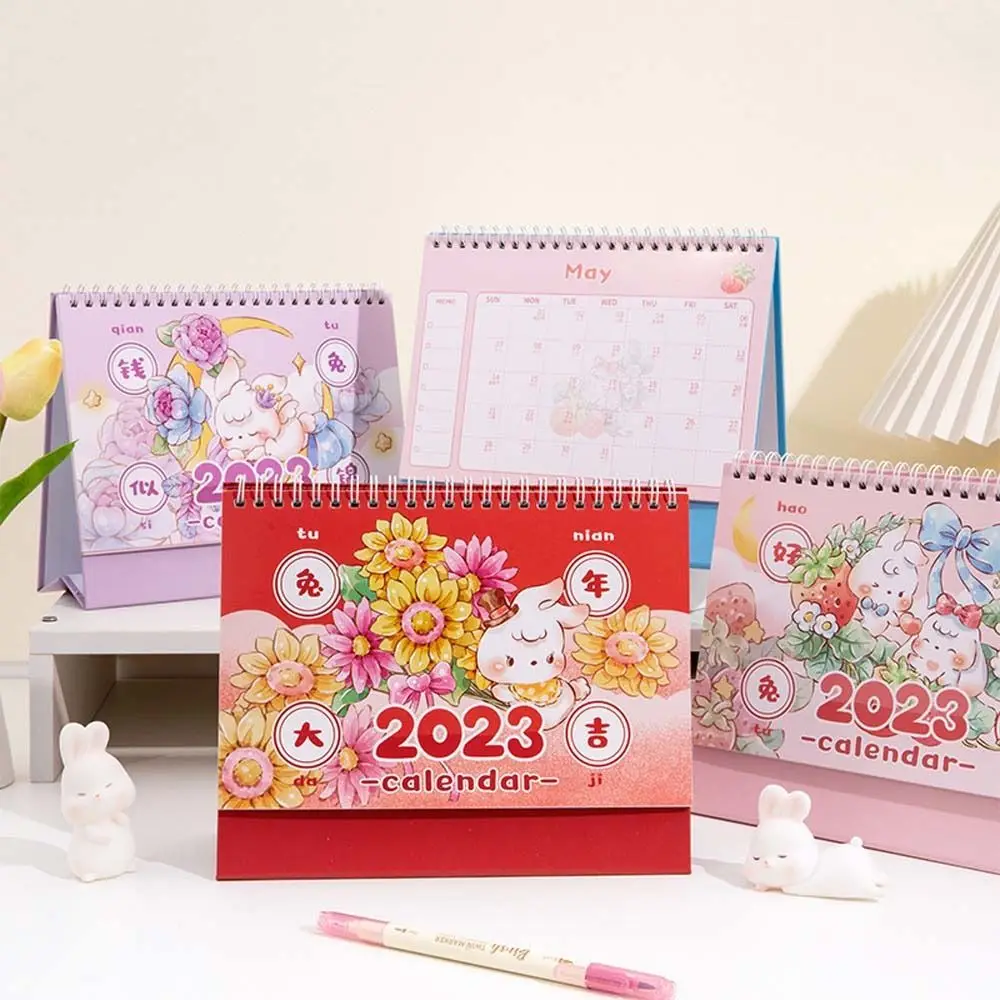 

1 PCS 2023 Calendar Cartoon Design Rabbit New Year Desk Calendar Creative Chinese Style Standing Flip Calendar