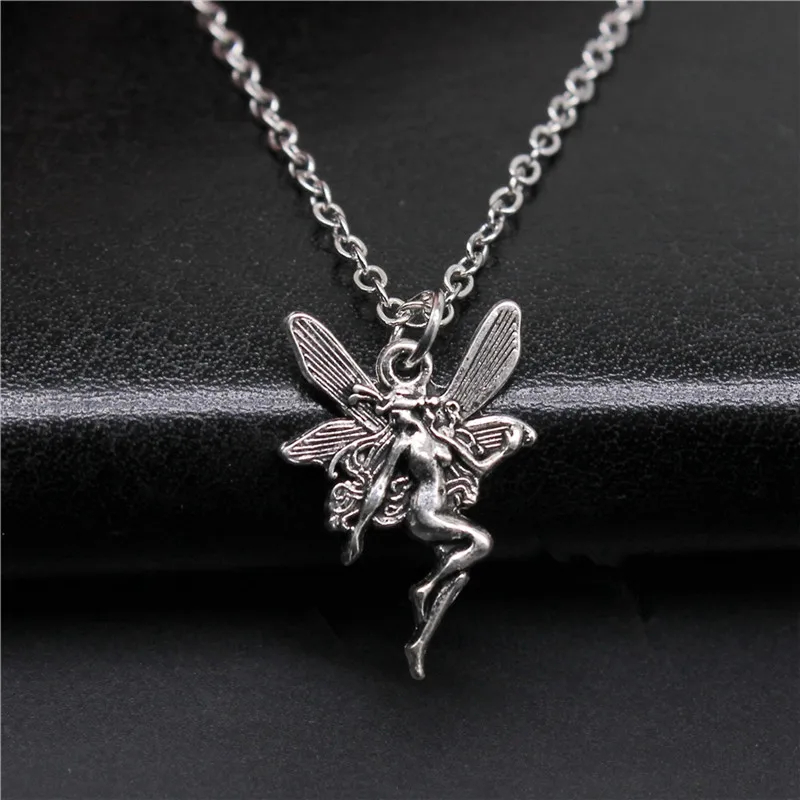 

Vintage Fashion Statement Angel Fairy Pendant Necklace For Women Cross Chain Choker Jewelry Punk Goth Gothic Wicca Accessories