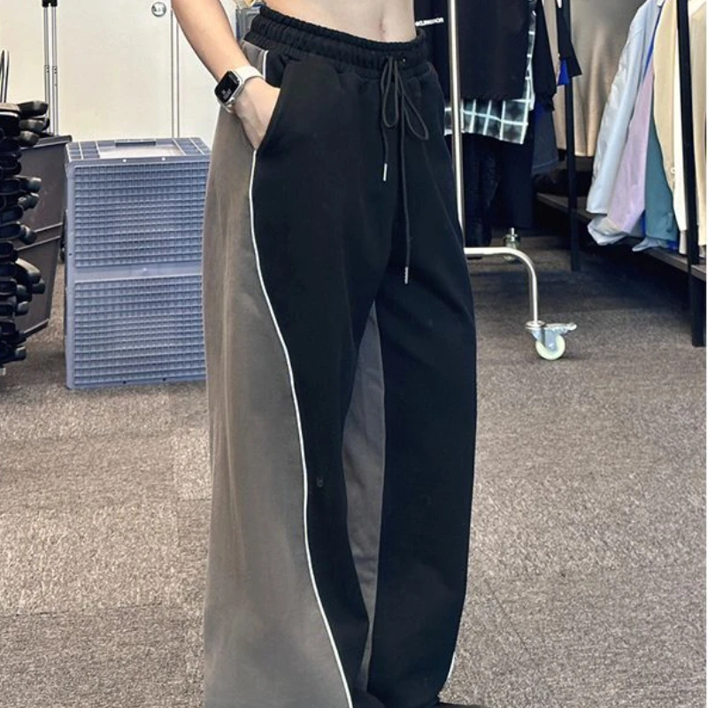 

Simple Wide Leg Pants Women Casual Baggy Hippie Pants Drawstring High Waist Streetwear Jogging Sweatpants Girls Harajuku Fashion