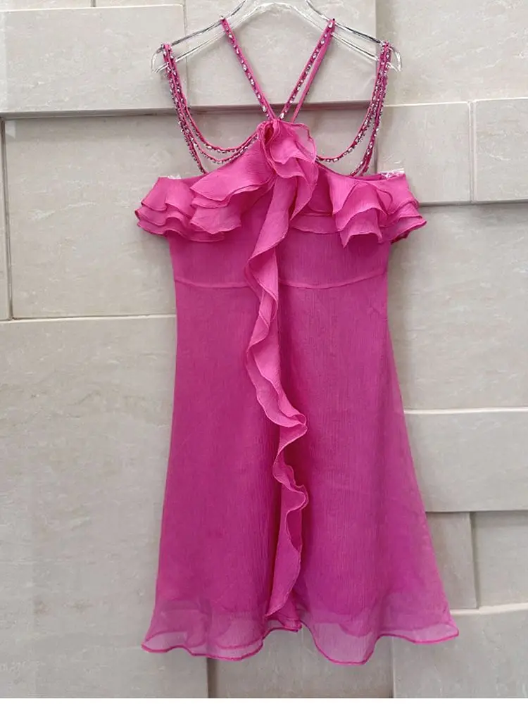 

HIGH STREET Newest 2023 Designer Stylish Fashion Women's Chiffon Ruffled Strap Dress