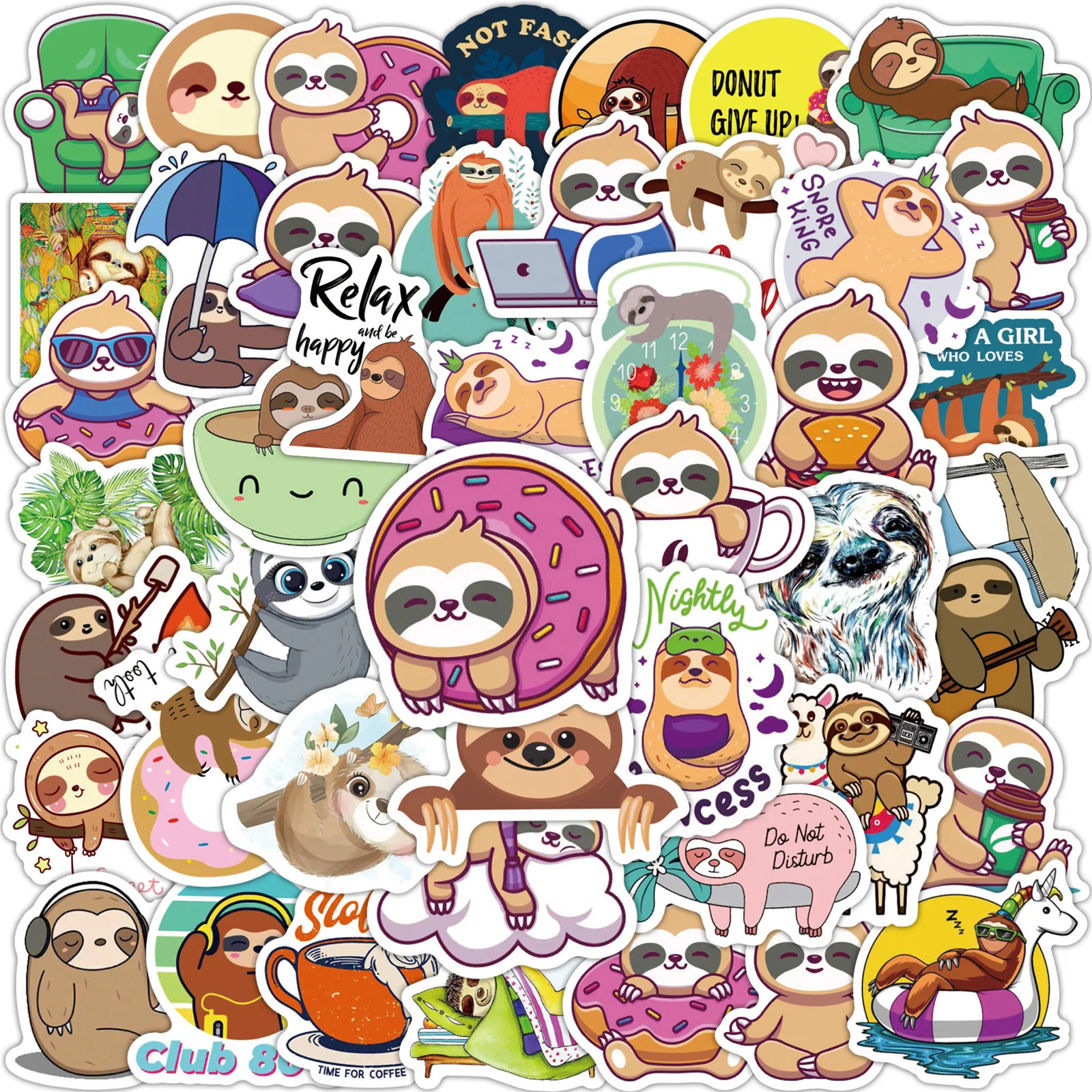 

10/30/50Pcs Cartoon Sloth Cute Graffiti Stickers Water Cup Suitcase Laptop Phone Case Waterproof Sticker Toys
