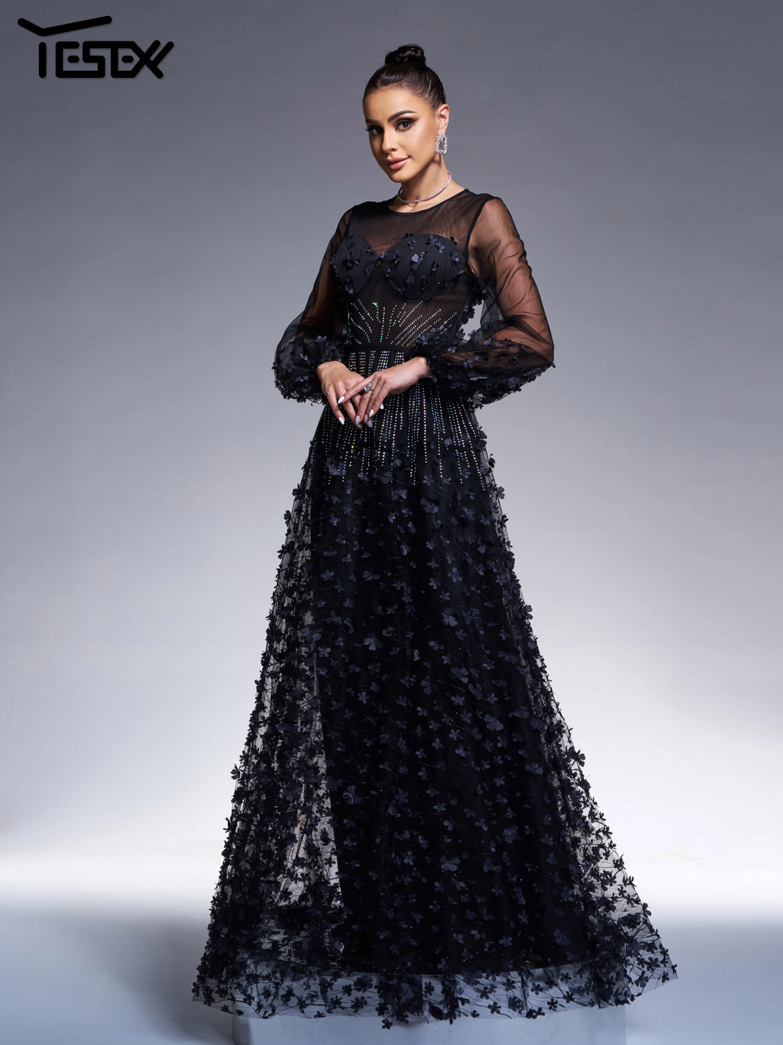 Yesexy черное тюлевое платье