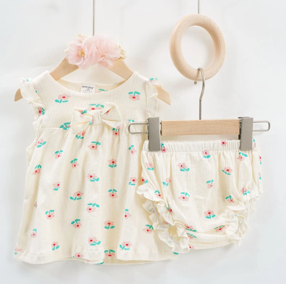 

3pcs/set Newborn Baby Girl Clothes Fashionable Toddler Dress +Pant +Floral Headband Infant Shorts Sleeve Soft Cotton Outfits