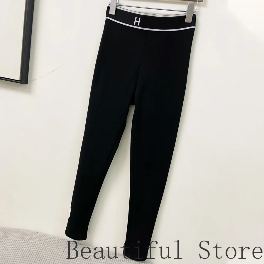 

Новые Стильные Классические роскошные жаккардовые брюки-карандаш с геометрическим принтом и надписью, повседневные теплые черные женские ...