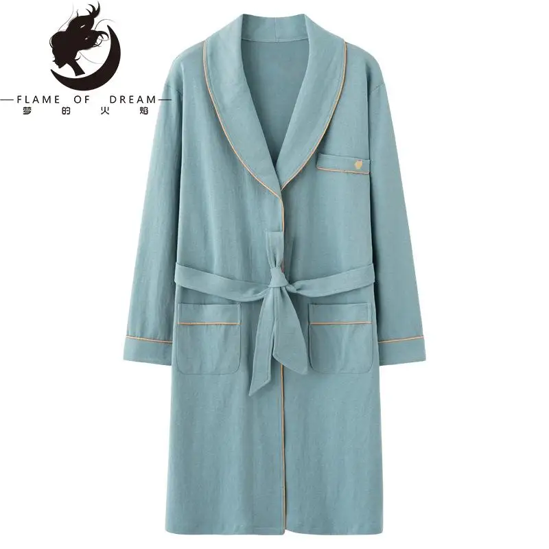 Flame Of Dream Spring And Autumn Couple's Nightwear Men's  Bathrobe Cotton Large Size Morning Gown Hotel Bathrobe 221631