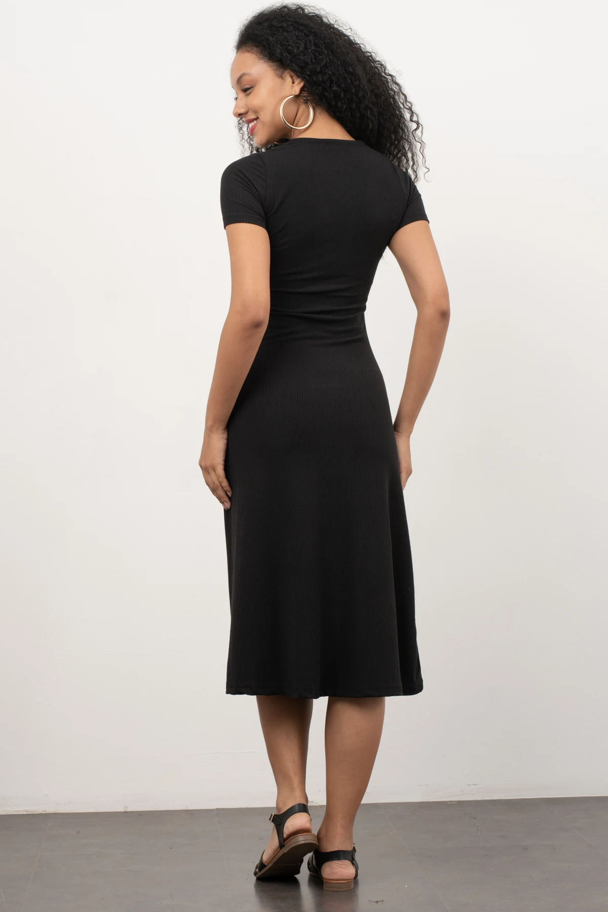 

Black Front Button Camisole Dress new season casual cutout short-sleeve plus size dress