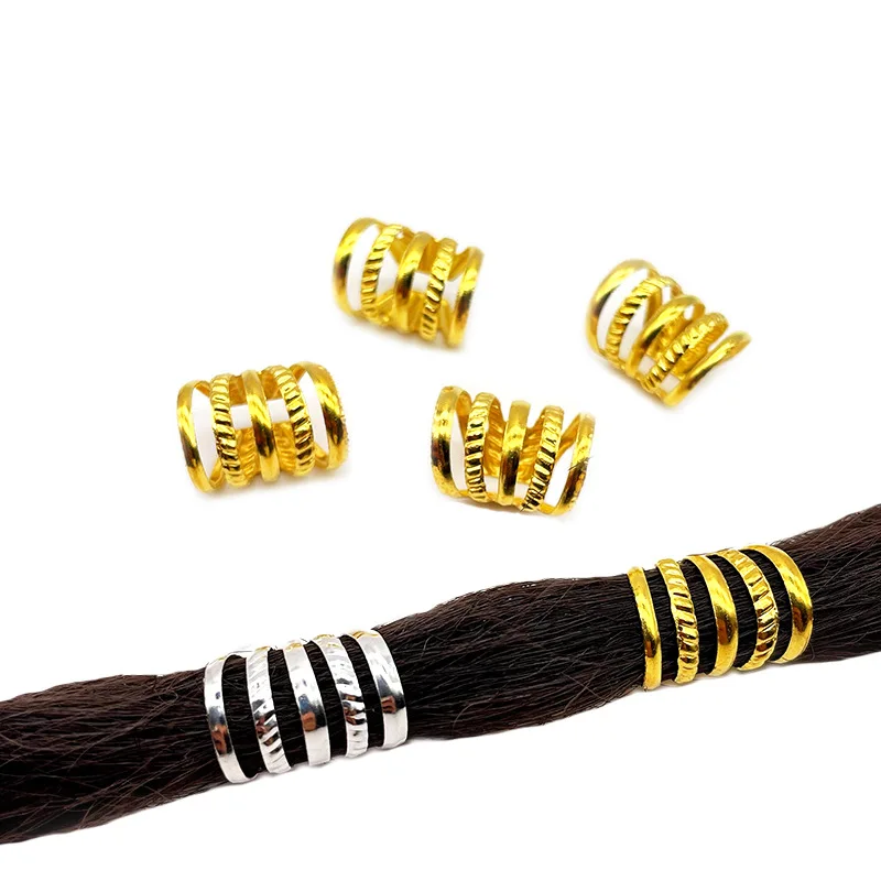 

10pcs 11x15mm Gold Silver Metal Tube Ring Dreadlock Beads for Braids Hair Beads for Dreadlocks Adjustable Hair Braid Cuff Clips