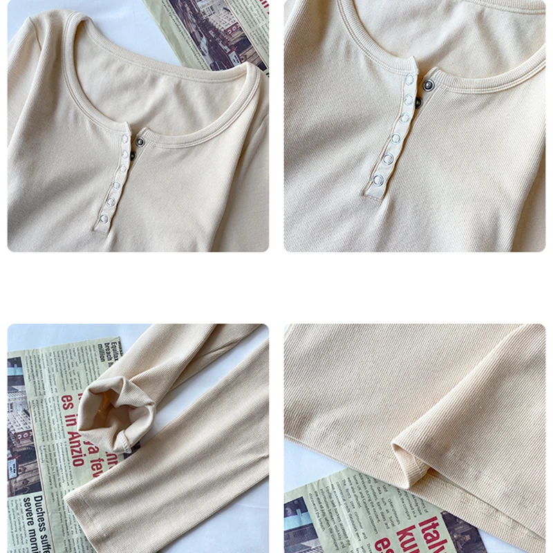 2023 Осенняя Футболка с заклепками на пуговицах женская футболка длинным рукавом