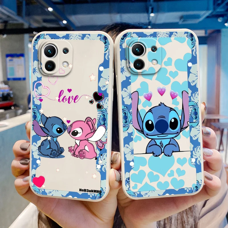 

Cute Cartoon Disney Stitch Phone Case For Xiaomi Mi 13 12S 12 12T 12X 11i 11T 11 10 10S 10T Pro Lite Ultra Liquid Rope TPU