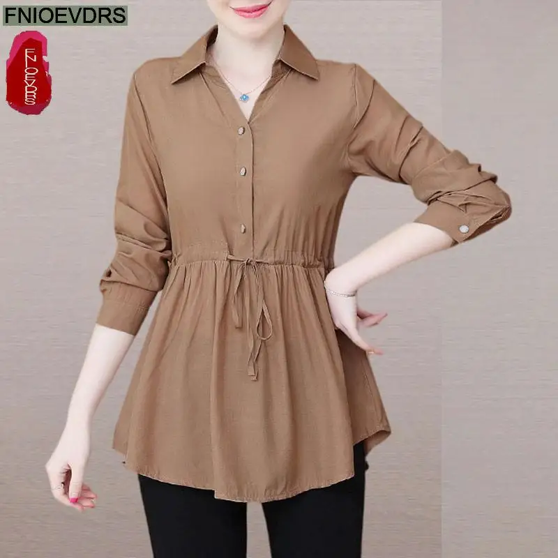 

Loose Tops For Women Summer Elegant Office Lady 2022 Spring Button Belly Peplum Shirt Long Blouse Tunic Camisas Blusas Feminina