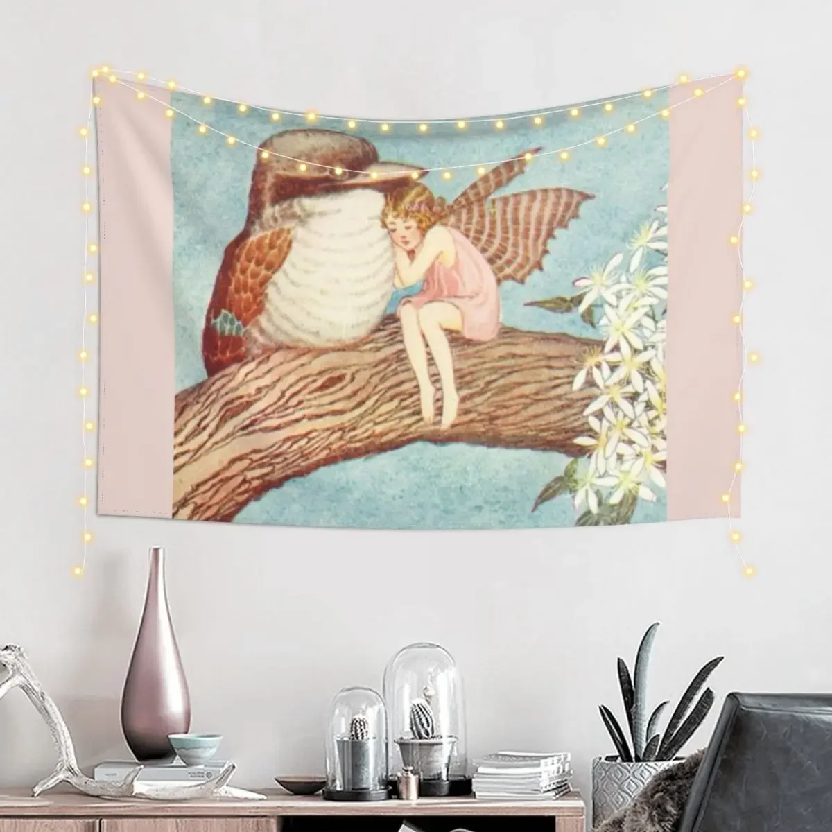 Ida Rentoul Outhwaite винтажная фея Cuddled Up Against Baby Kookaburra иллюстрация гобелен настенный