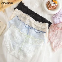 cozok 3 pcs 2022 womens cotton underwear briefs mid waist seamless girls underpants cute panties female lingerie lace plus size