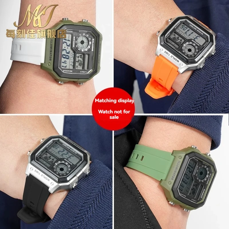 Фото Для Casio 3299 AE1200 AE-1200 AE-1200whAE-1300 A158/159 a168w/A158W GW400 F91W быстросъемный резиновый силиконовый ремешок для часов 18 мм №3