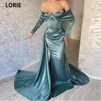lorie mermaid satin saudi arabia evening dresses 2022 long sleeves sweetheart with crystals women abendkleider robes de soir%c3%a9e