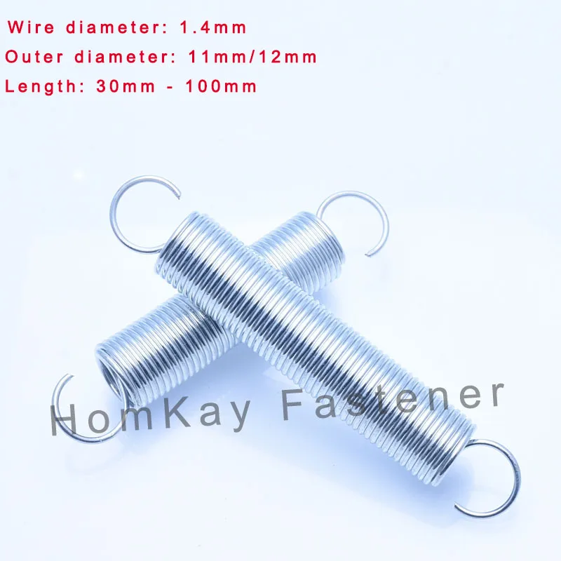 

2/4/6/8/10 Pcs High Quality Galvanized Stretching Spring Wire Dia 1.4mm*Outer Dia 11mm/12mm*Length 30-100mm With Hook Machine