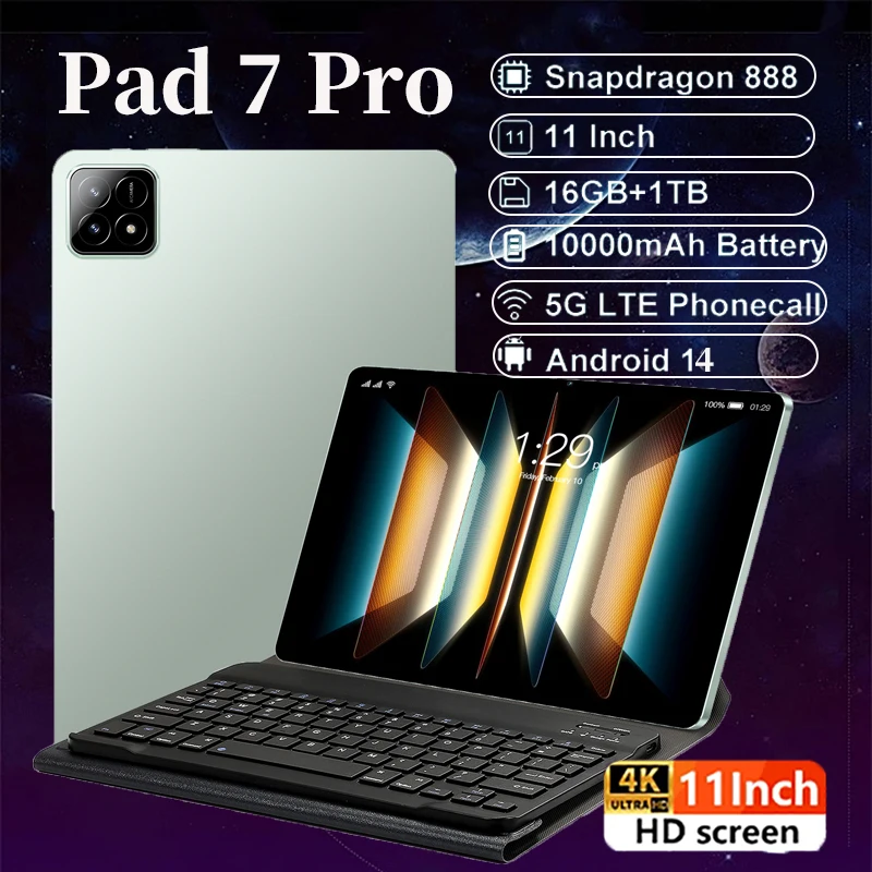 Планшет Pad 7 Pro Tablet Android 14 11 дюймов Snapdragon 8 gen2 16 ГБ/22 ГБ 1 ТБ/2 ТБ 5G Dual wifi HD 20000 мАч