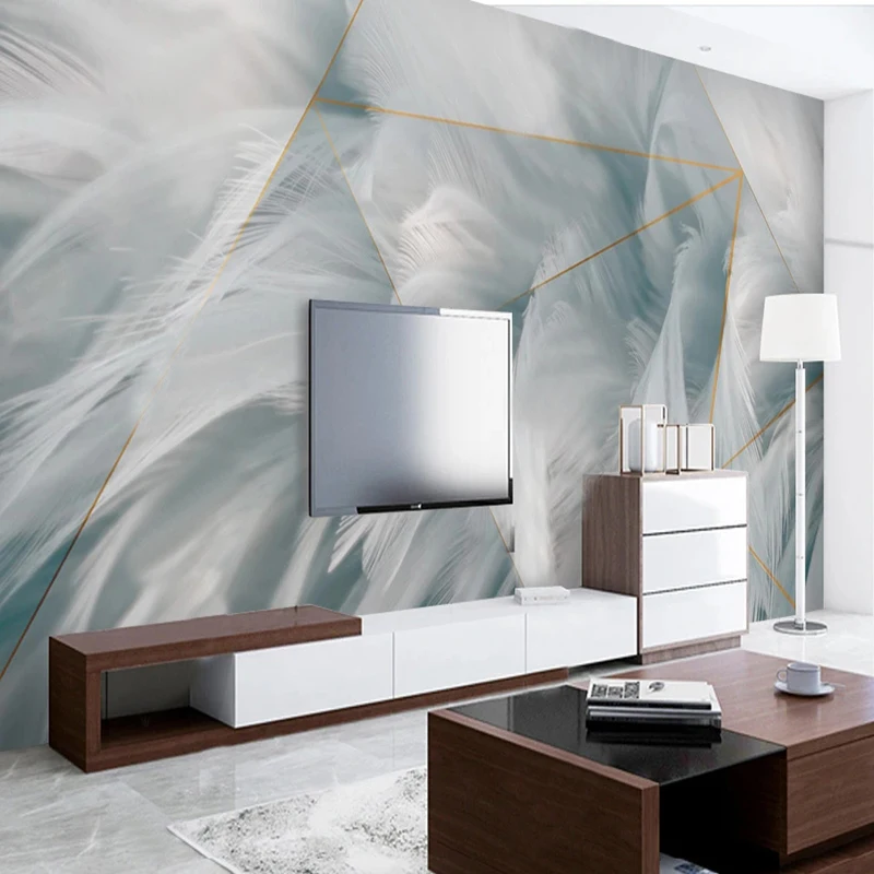 

Custom Mural Wallpaper Modern Simple Creative Feather Geometry Gold Fresco Living Room Bedroom TV Home Decor Papel De Parede 3D