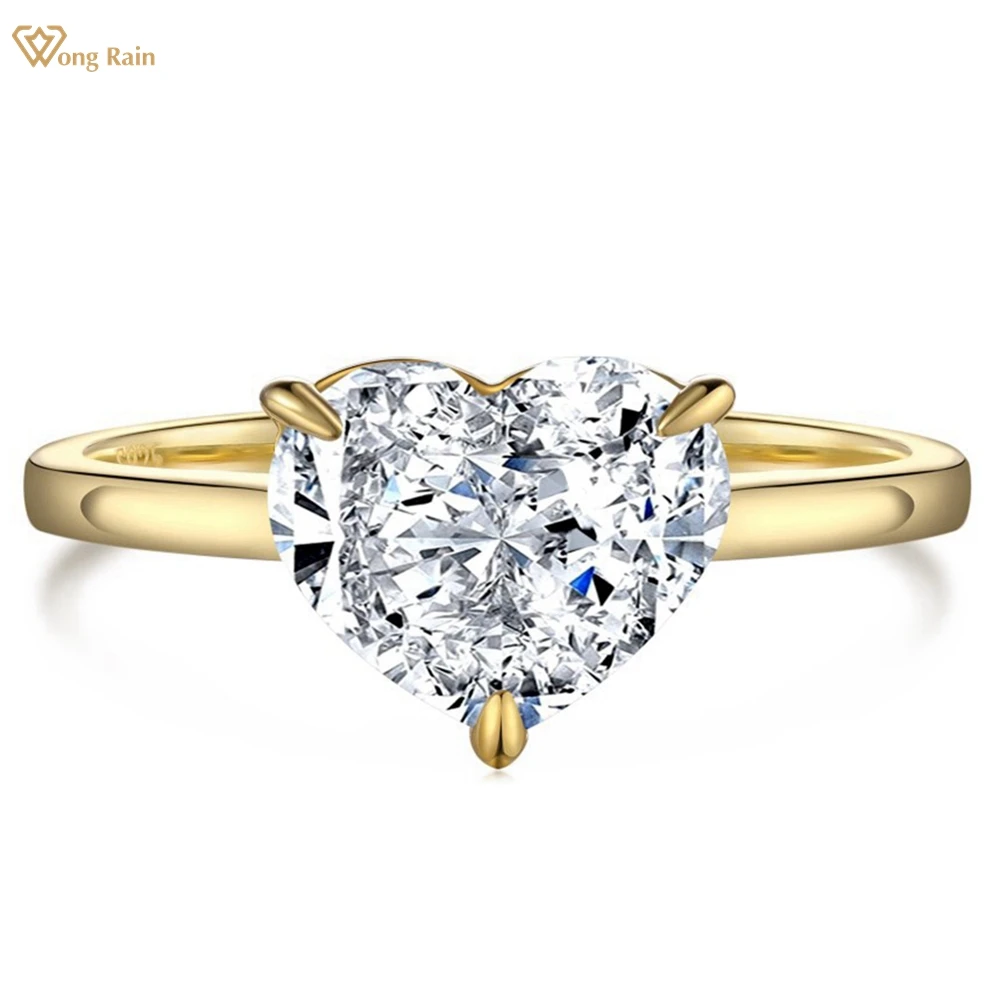 

Wong Rain, 18K, позолоченное, 925 пробы, Серебряное сердце, огранка 8*10 мм, высокоуглеродный алмаз, драгоценный камень, обручальное Ювелирное кольцо для женщин