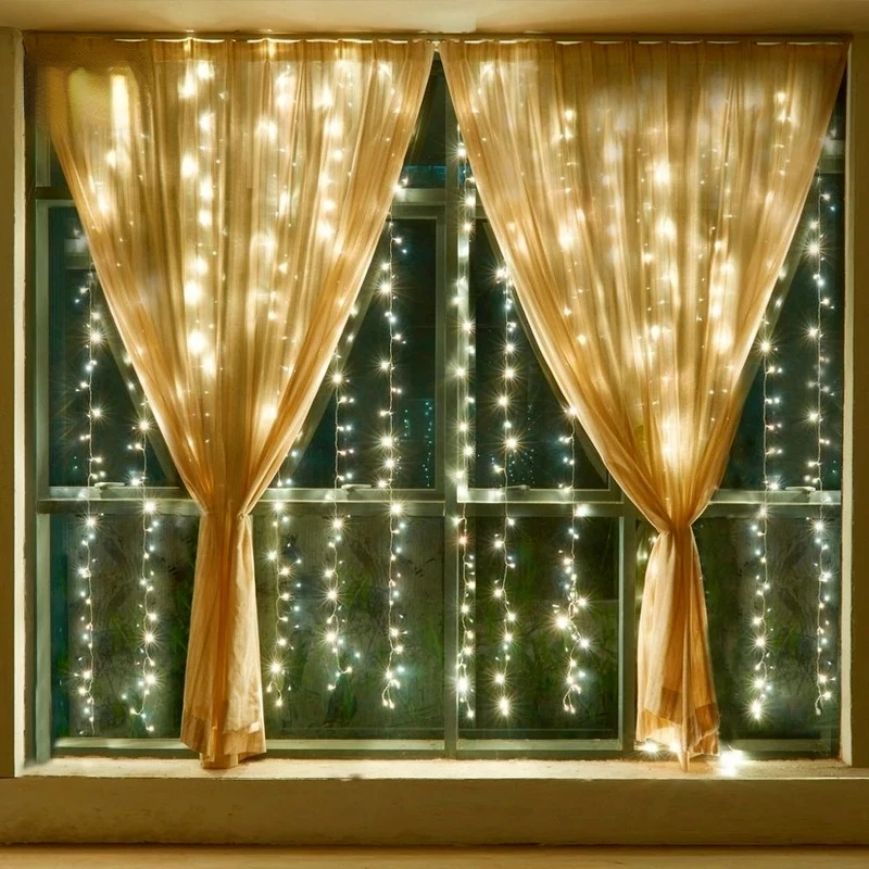 

LED Fairy Lights Garland Led Festoon Curtain Lamp Remote Control USB Curtains String Lights Christmas Decoration for Home.