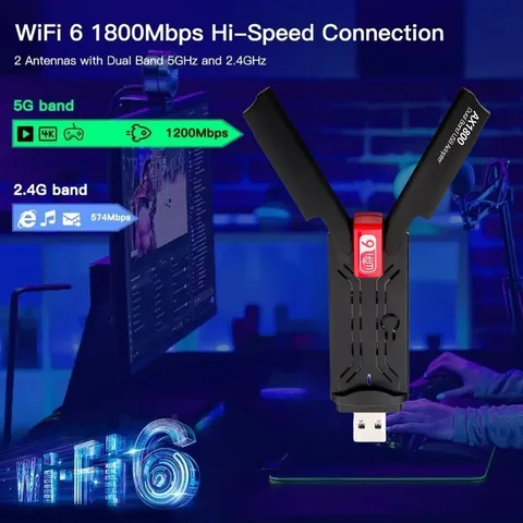 Беспроводной адаптер Wi-Fi 6 AX1800 USB 3.0, двухдиапазонная сетевая карта Wi-Fi 2,4 ГГц/5 ГГц с антенной с высоким коэффициентом усиления для ноутбука Win10/11