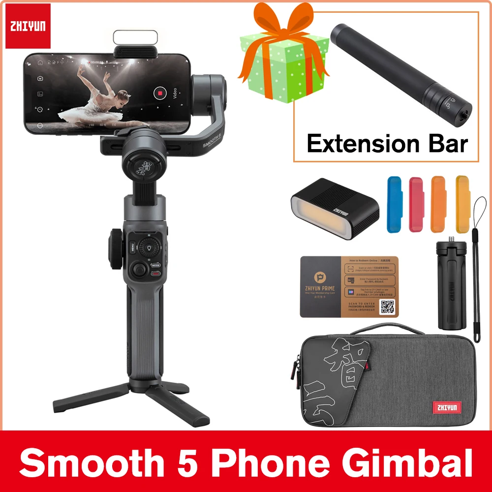 

Zhiyun Smooth 5 Official 3-Axis Phone Gimbal Handheld Stabilizer for iPhone/Samsung/Huawei/Xiaomi/Smartphones/Action Cameras