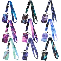 yq1111 new universe stars keychain starry sky lanyard id card cover neck strap keyrings lariat phone straps badge holder jewelry