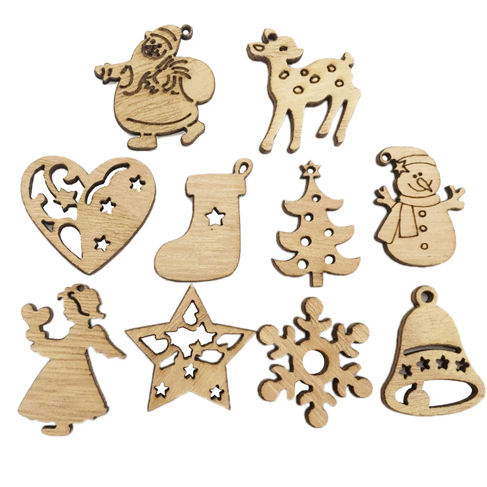 

Рождественские деревянные украшения, подвесные деревянные необработанные снежинки, вырезы, украшения, набор кулонов