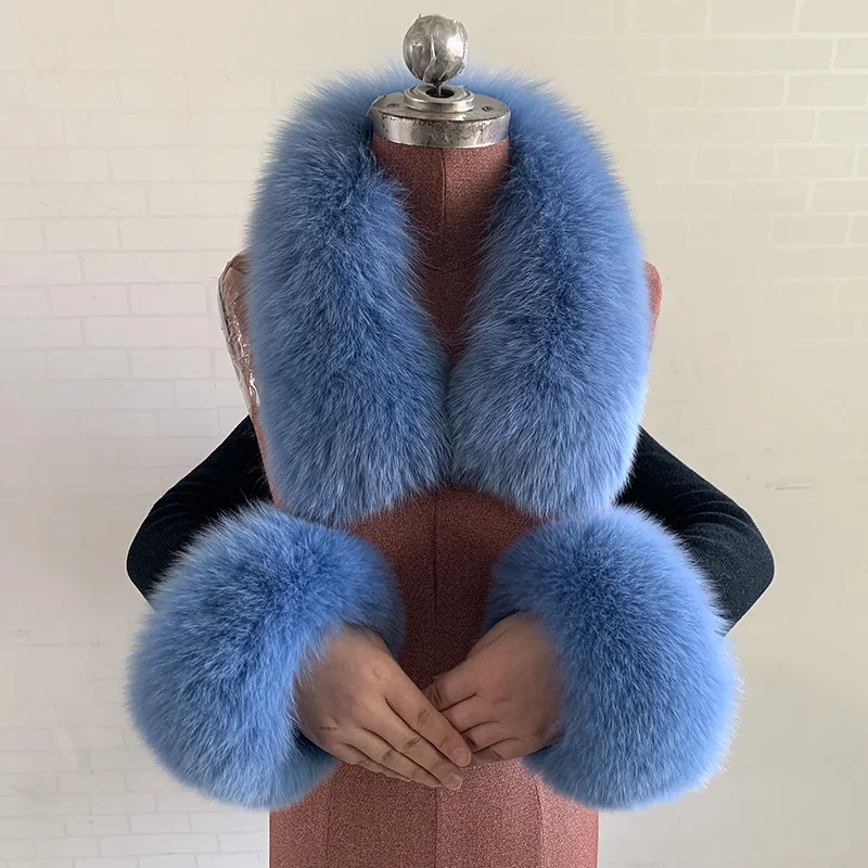 

Real Fur Collar Fur Cuffs Set Women Winter Neck Warmer Fur Scarf For Coat Furry Fur Scarves Set Luxury Thick Fur Shawls Wraps