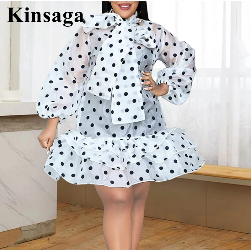 

Платье-водолазка женское прозрачное в горошек, с длинным рукавом-фонариком