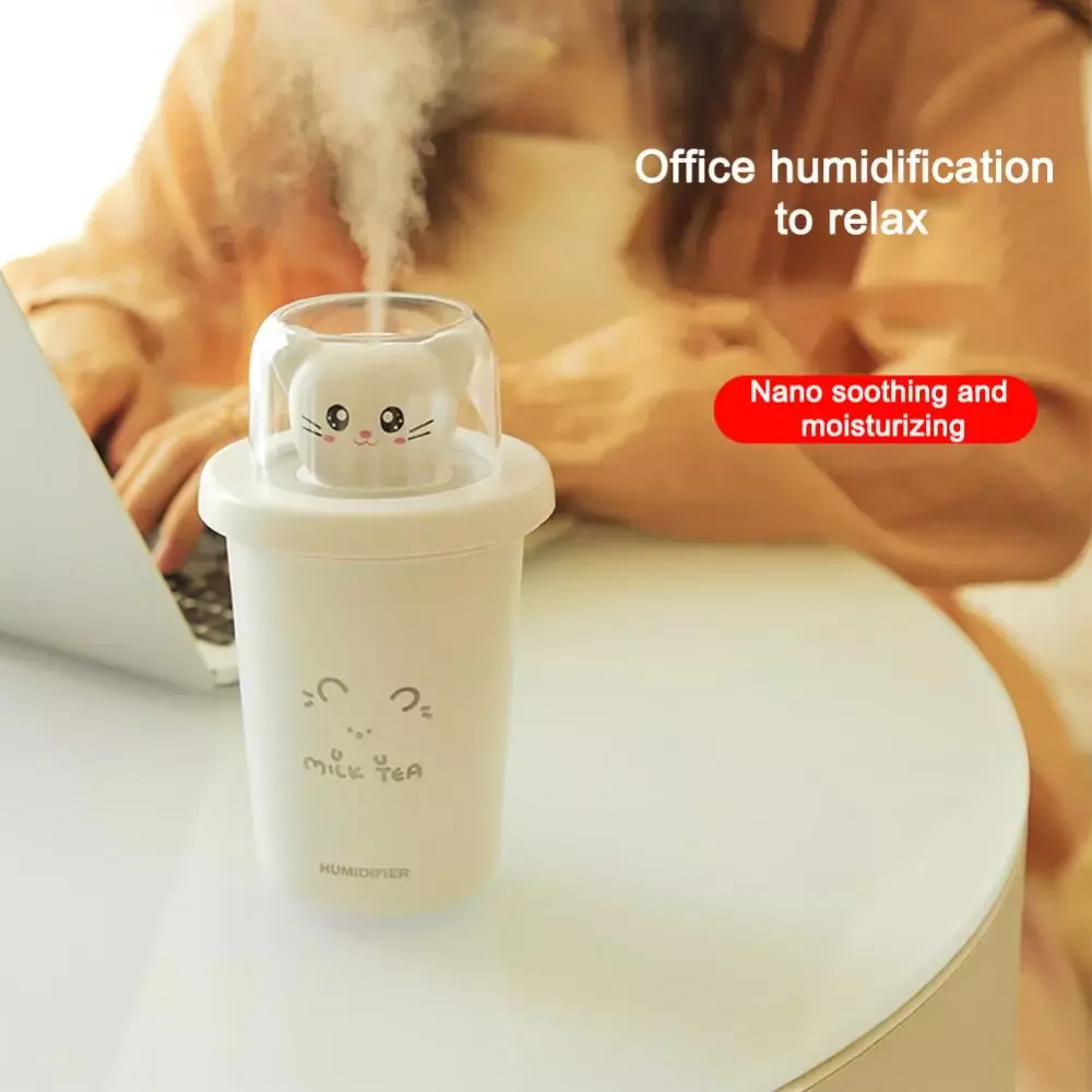 Milk Tea Cup Air Humidifier Aromatherapy Diffuser With Night Light Cool Mist Maker Kawaiil Essential Oil Diffuser Car Purifier