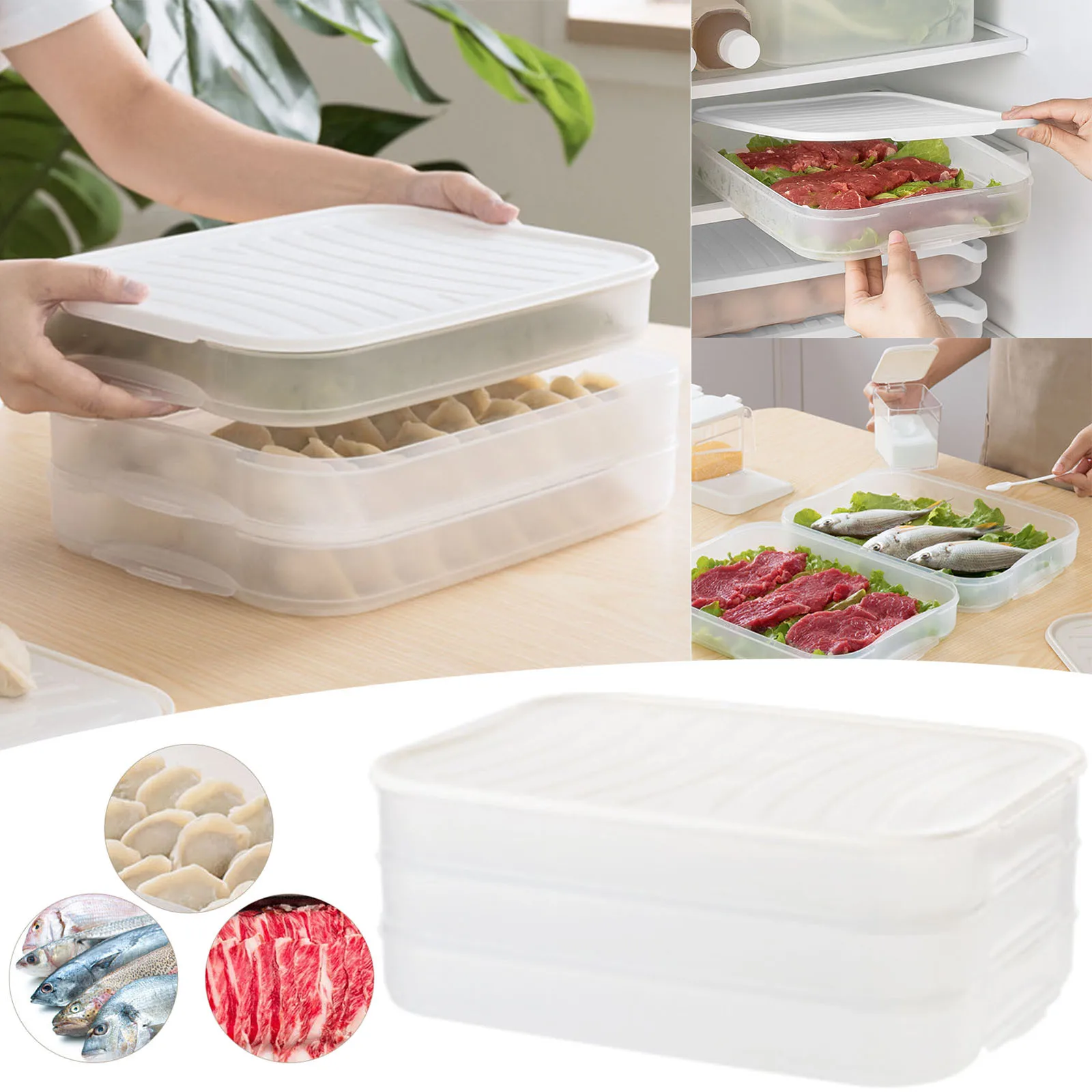 

Трехуровневый контейнер для хранения пищевых продуктов, коробка для хранения пельменей, Штабелируемый прозрачный контейнер для хранения п...