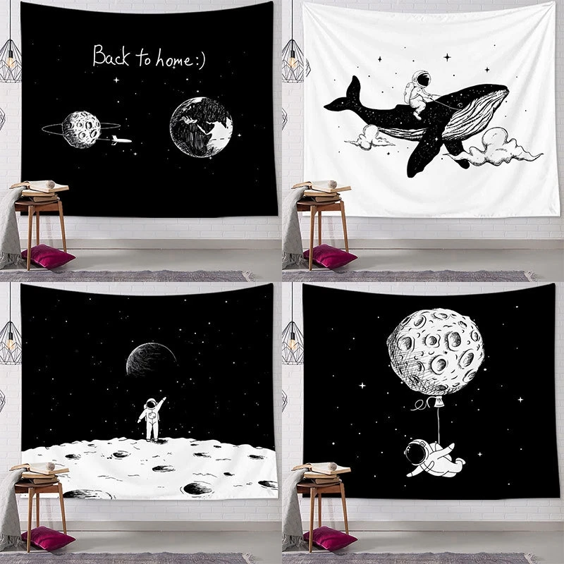 

Astronaut Moon Planet Pattern Polyester Backdrops Tapestry Background Wall Cloth Hanging Fabric Home Decoration Accessories