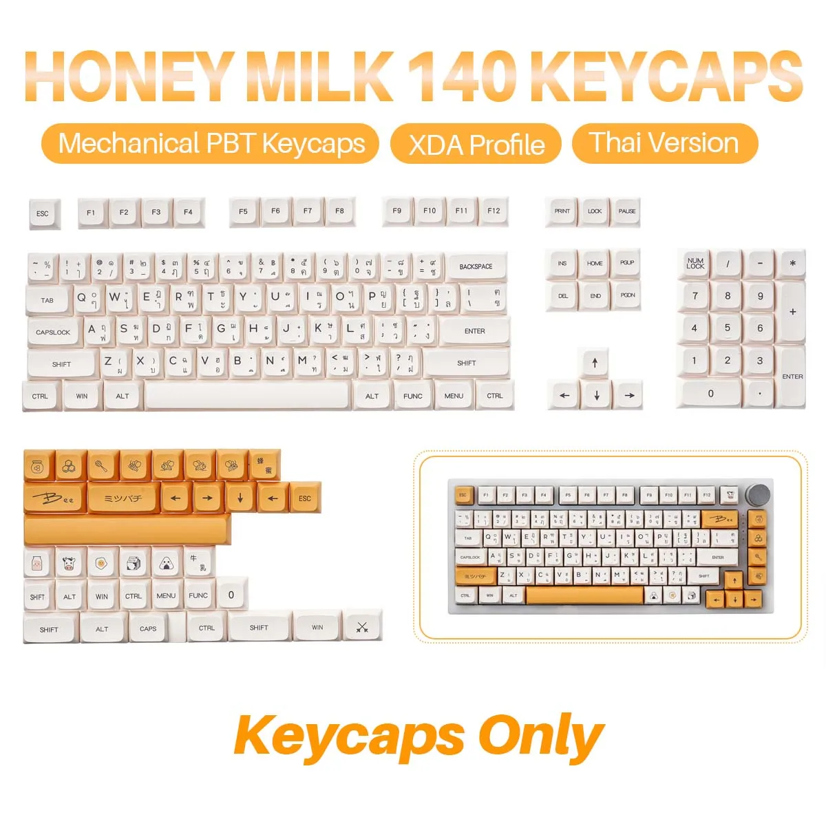 

140 Keys PBT DYE-SUB Keycap XDA highly Profile Personalized English Thai Key cap For Gaming Mechanical Keyboard for MX Switch